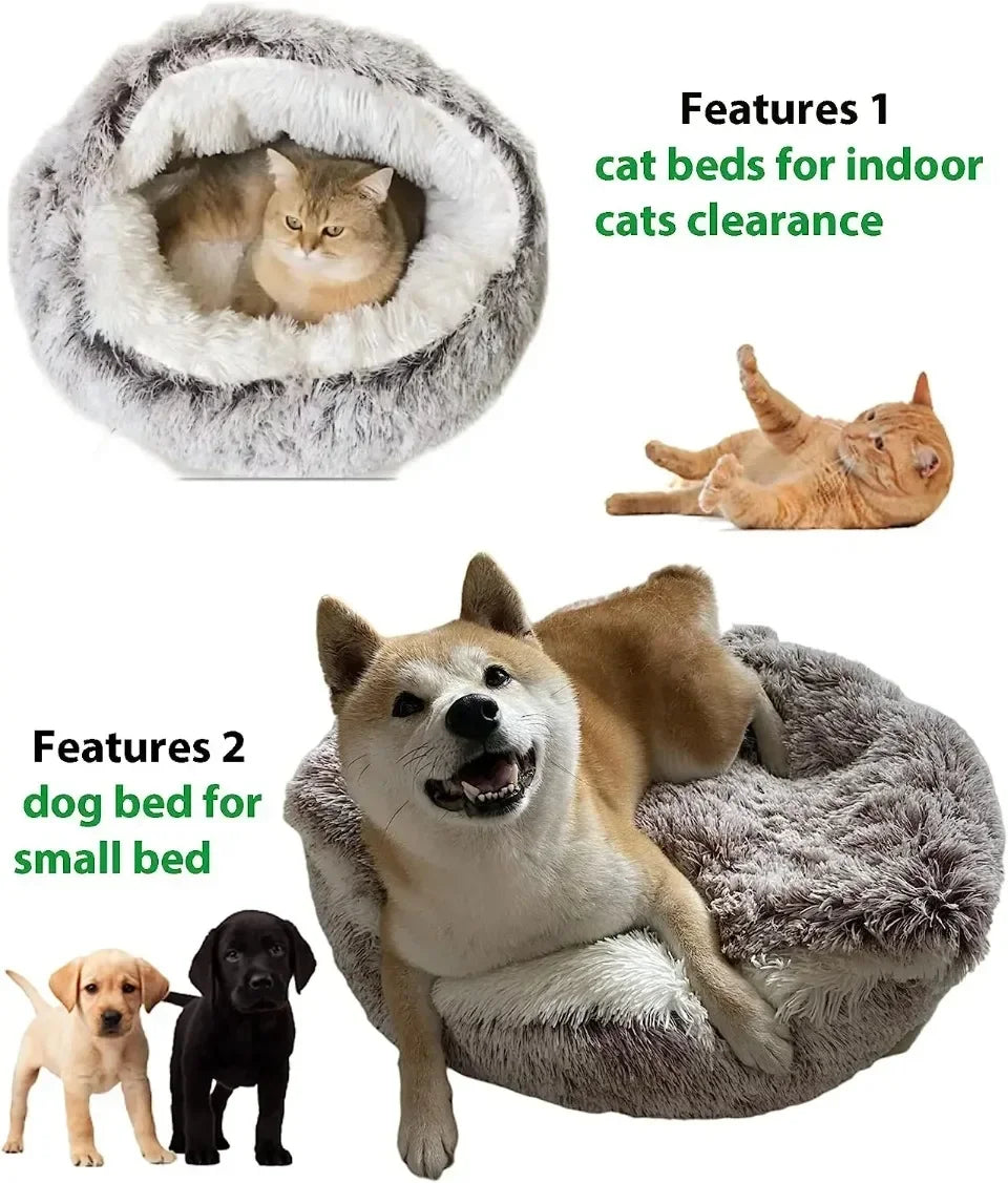 Lit rond pour chat en peluche doux chaud confortable