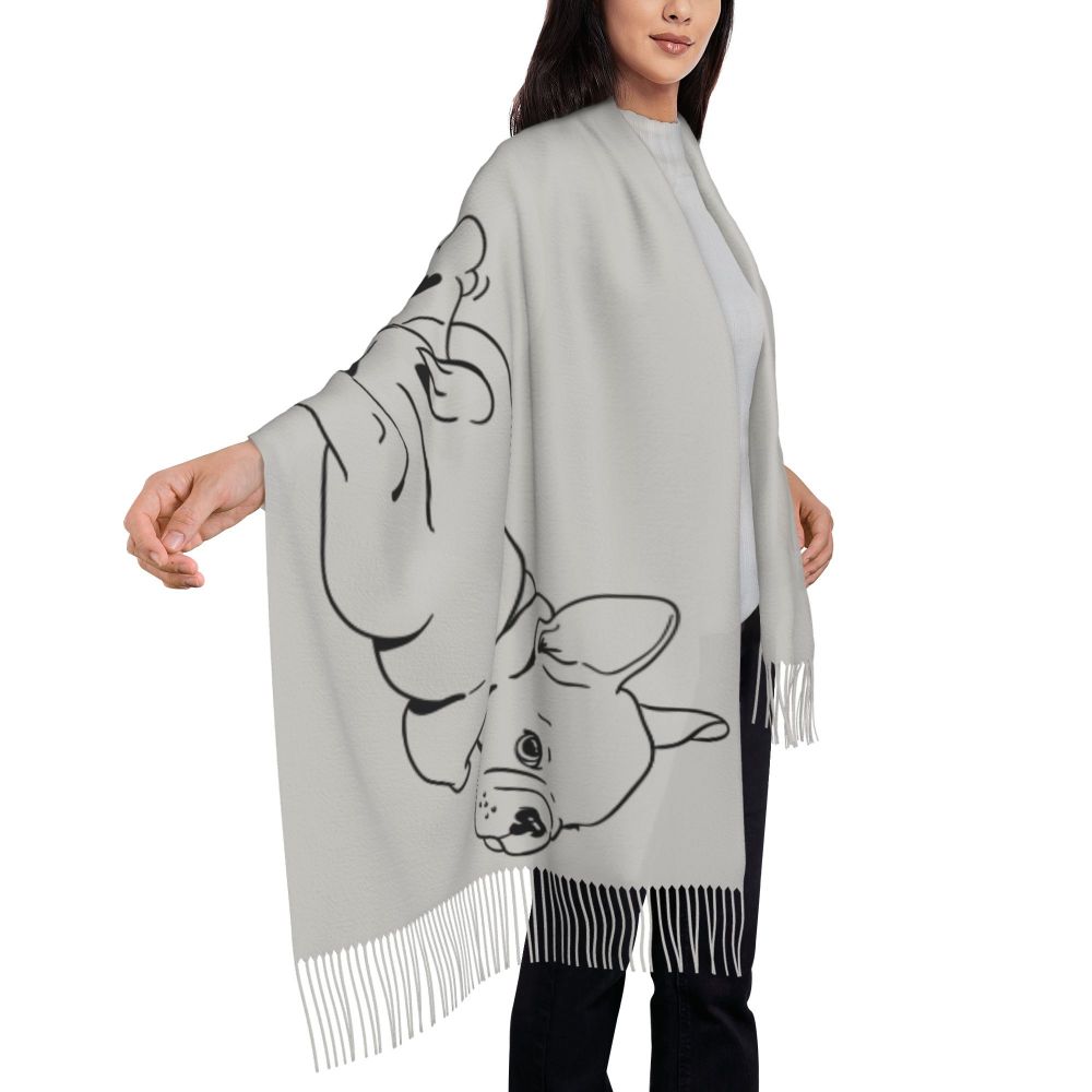 écharpe femmes hommes hiver automne chaud foulards Frenchie chien animal châle Wrap