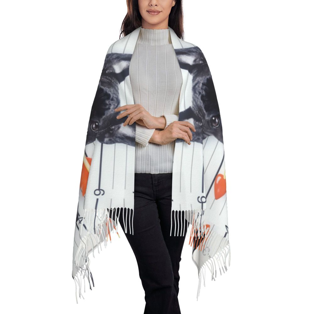 écharpe femmes hommes hiver automne chaud foulards Frenchie chien animal châle Wrap