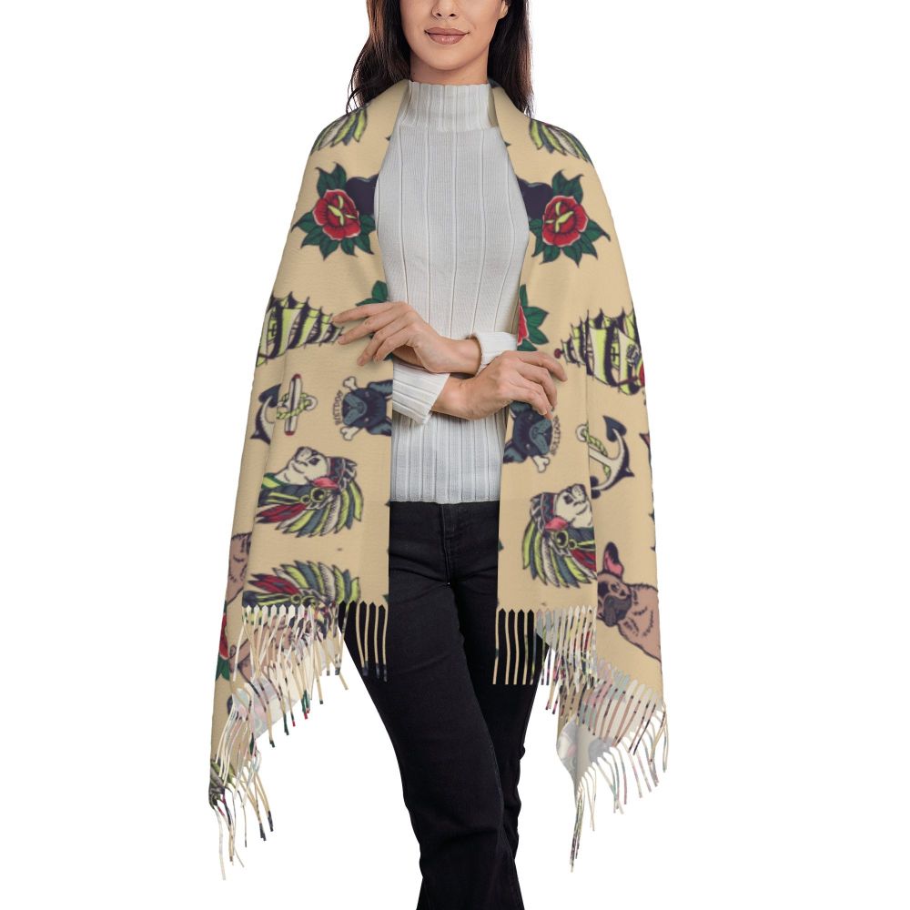 écharpe femmes hommes hiver automne chaud foulards Frenchie chien animal châle Wrap