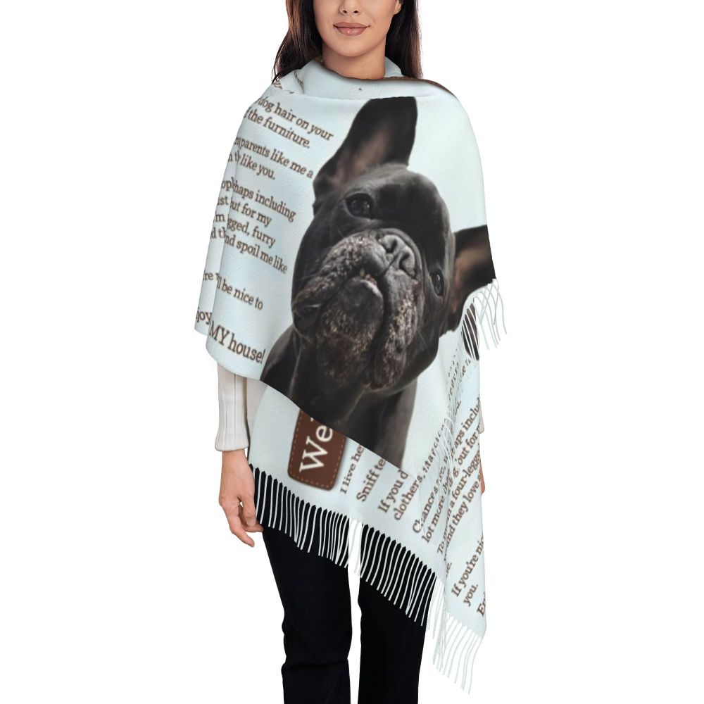 écharpe femmes hommes hiver automne chaud foulards Frenchie chien animal châle Wrap