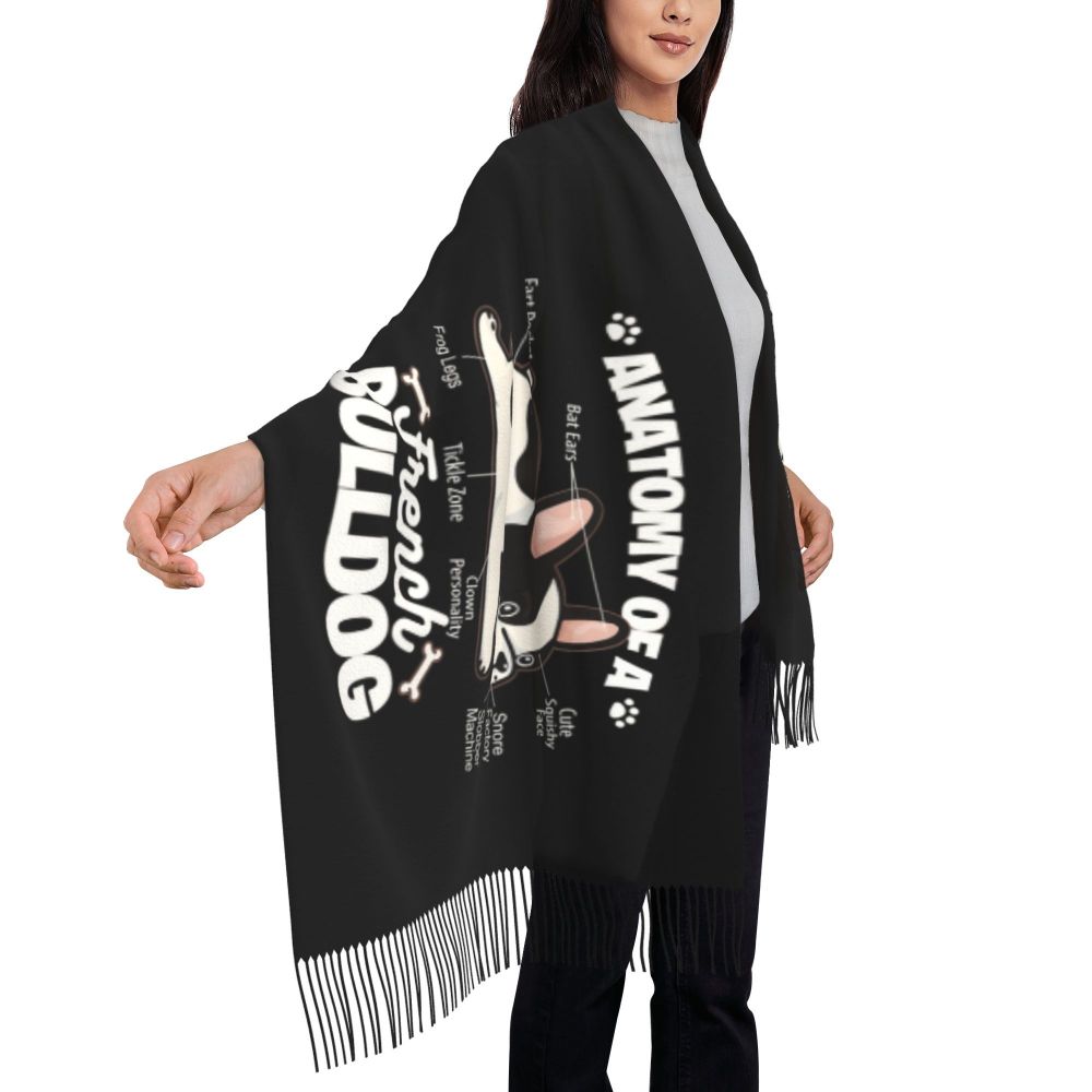 écharpe femmes hommes hiver automne chaud foulards Frenchie chien animal châle Wrap