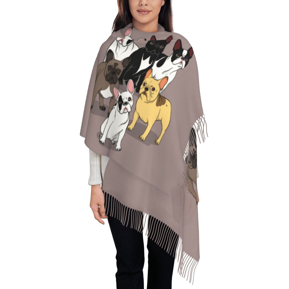 écharpe femmes hommes hiver automne chaud foulards Frenchie chien animal châle Wrap