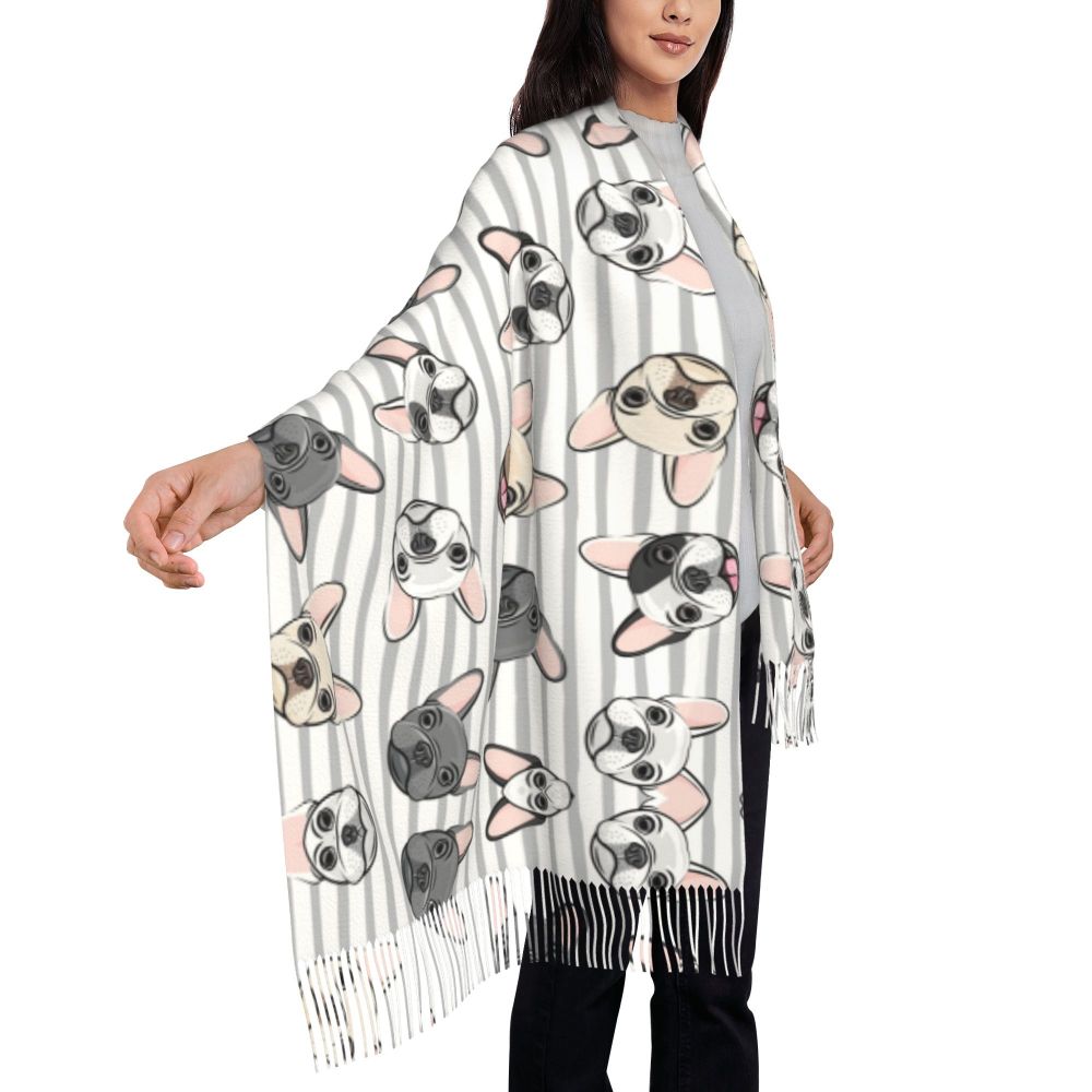 écharpe femmes hommes hiver automne chaud foulards Frenchie chien animal châle Wrap