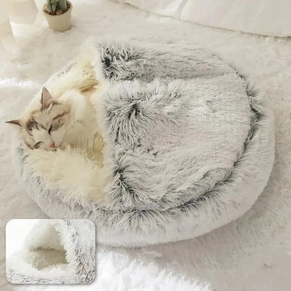 Lit rond pour chat en peluche doux chaud confortable