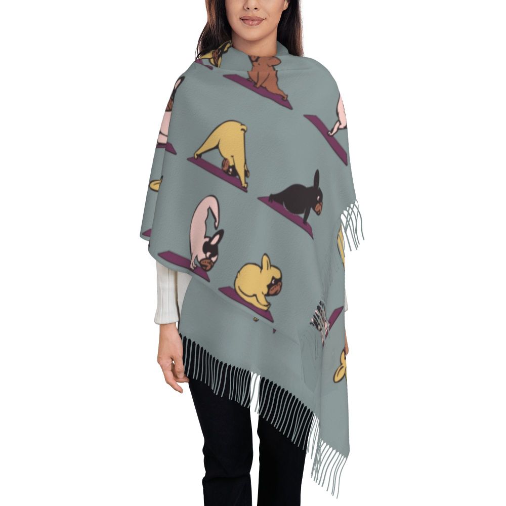 écharpe femmes hommes hiver automne chaud foulards Frenchie chien animal châle Wrap