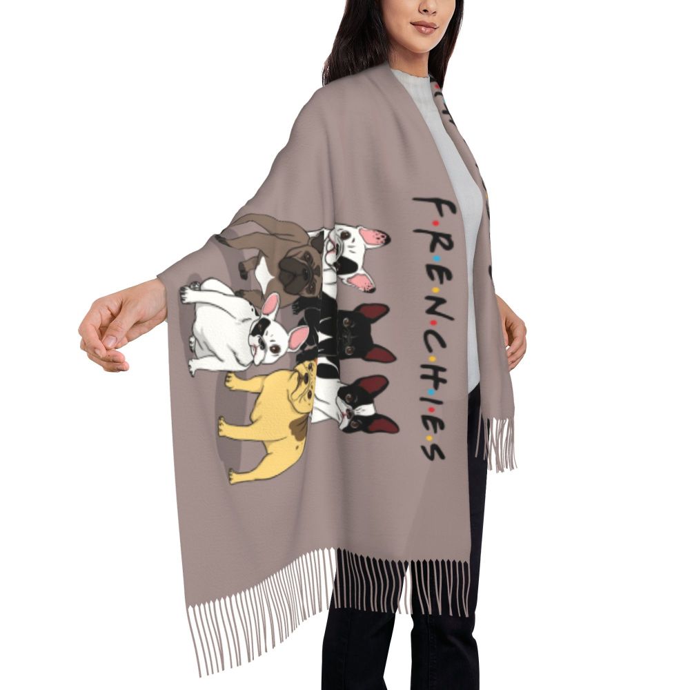 écharpe femmes hommes hiver automne chaud foulards Frenchie chien animal châle Wrap