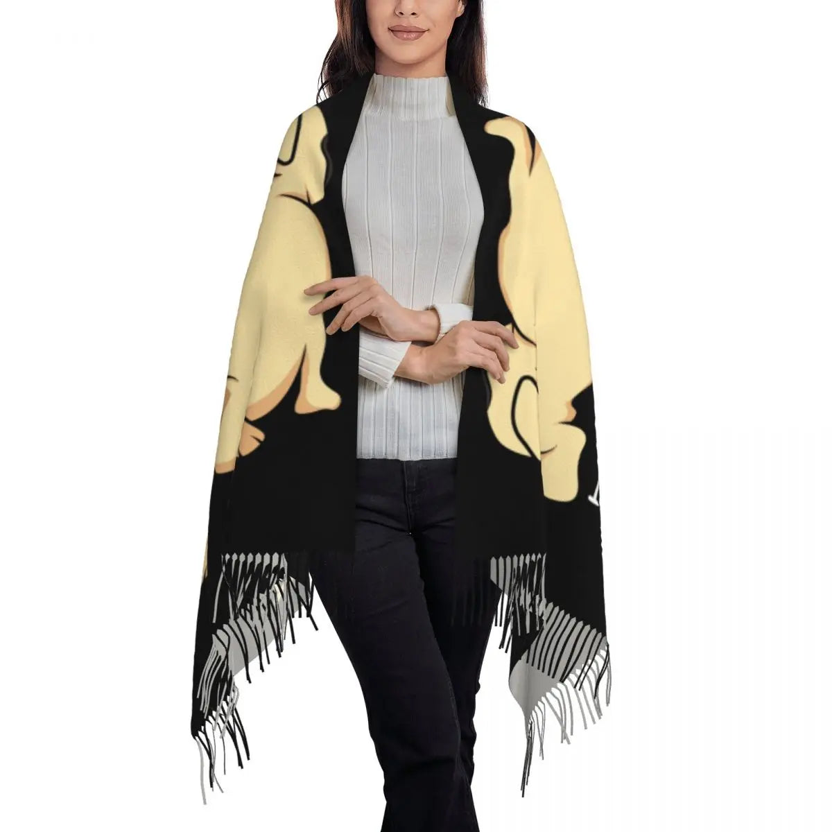 écharpe femmes hommes hiver automne chaud foulards Frenchie chien animal châle Wrap