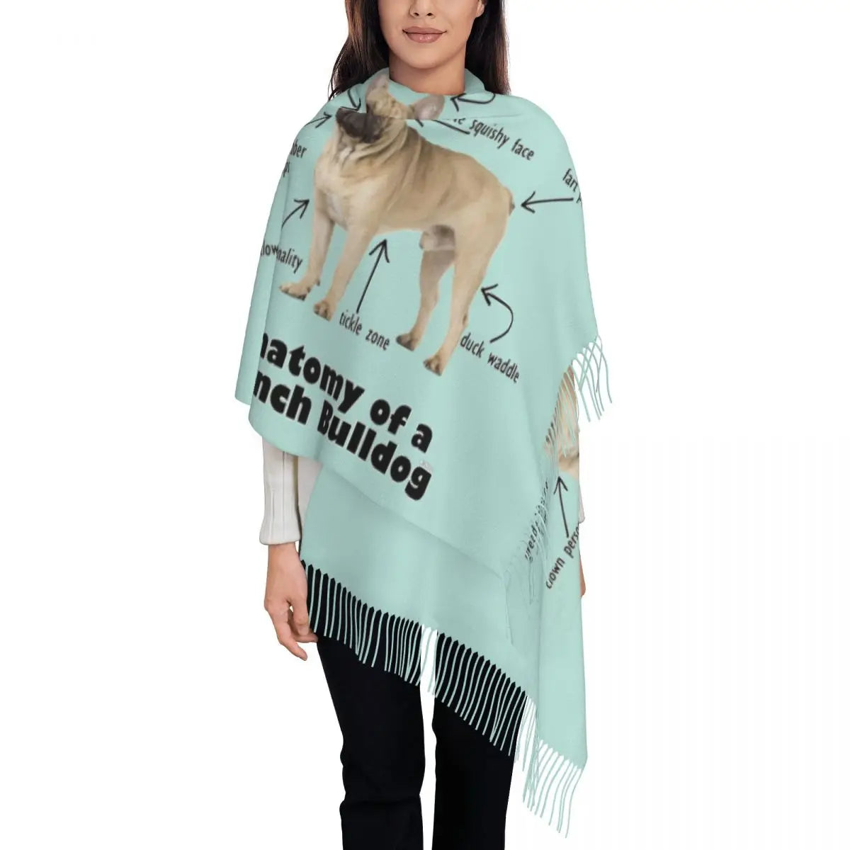 écharpe femmes hommes hiver automne chaud foulards Frenchie chien animal châle Wrap