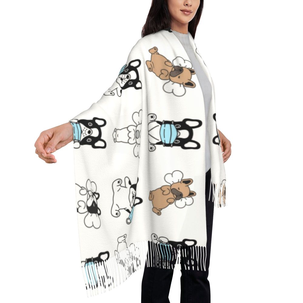 écharpe femmes hommes hiver automne chaud foulards Frenchie chien animal châle Wrap