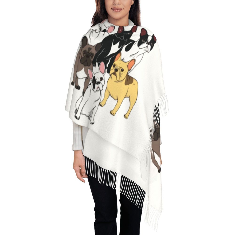 écharpe femmes hommes hiver automne chaud foulards Frenchie chien animal châle Wrap