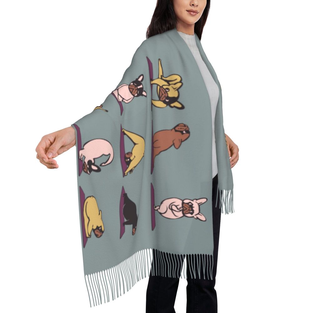 écharpe femmes hommes hiver automne chaud foulards Frenchie chien animal châle Wrap