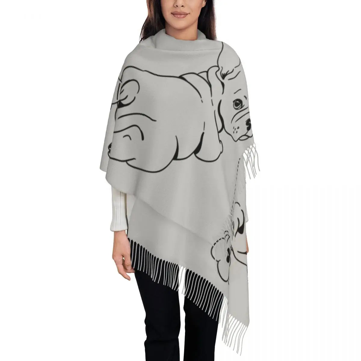 écharpe femmes hommes hiver automne chaud foulards Frenchie chien animal châle Wrap