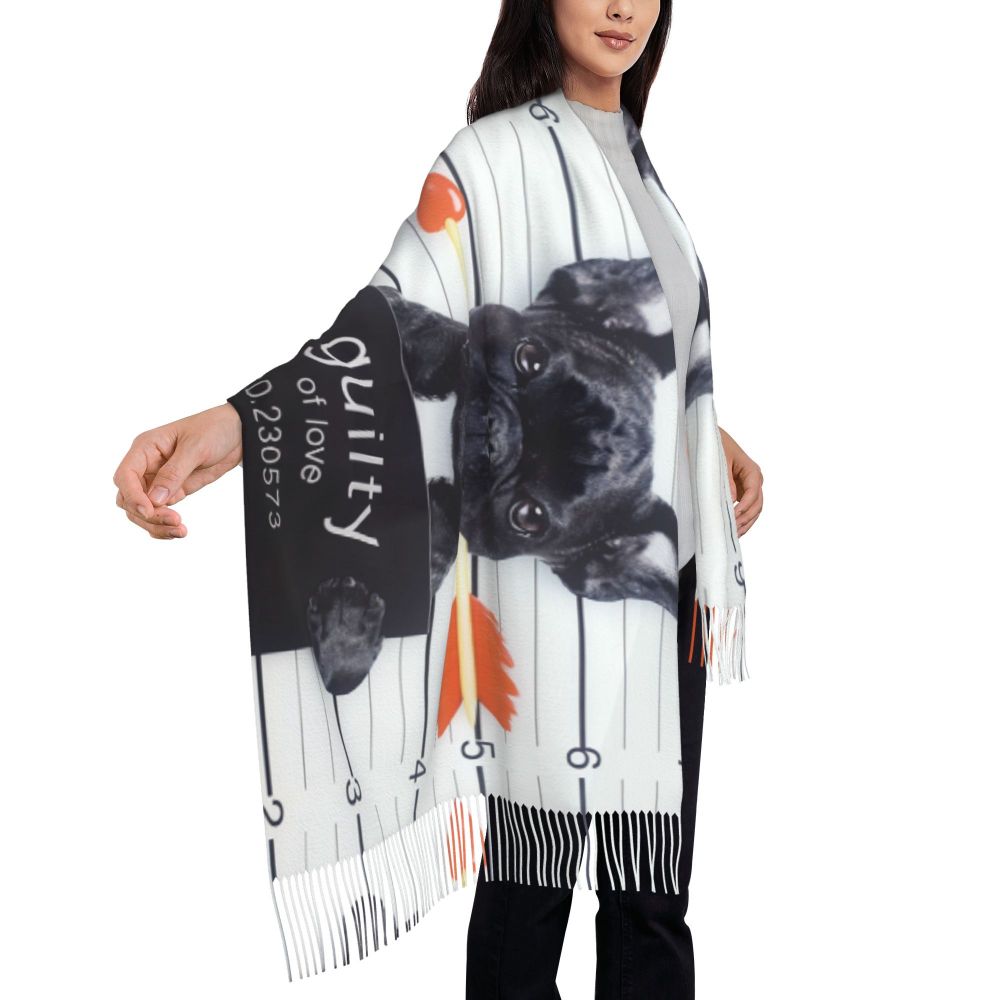 écharpe femmes hommes hiver automne chaud foulards Frenchie chien animal châle Wrap