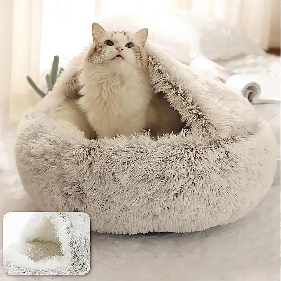 Lit rond pour chat en peluche doux chaud confortable