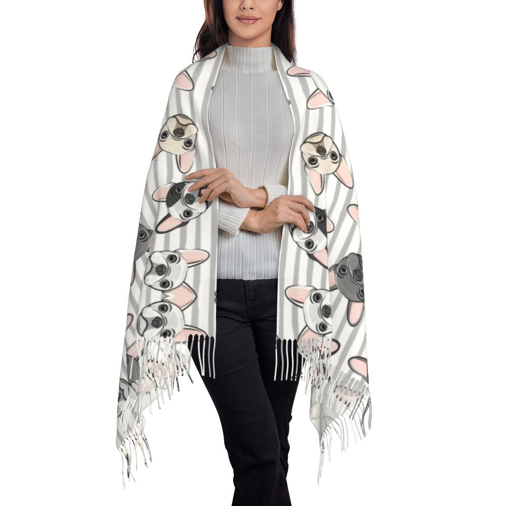 écharpe femmes hommes hiver automne chaud foulards Frenchie chien animal châle Wrap