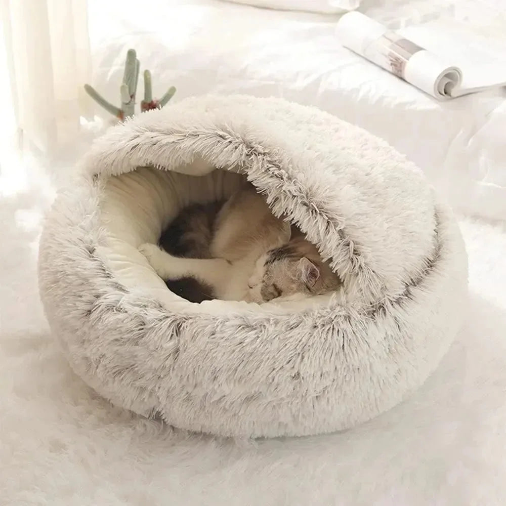 Lit rond pour chat en peluche doux chaud confortable