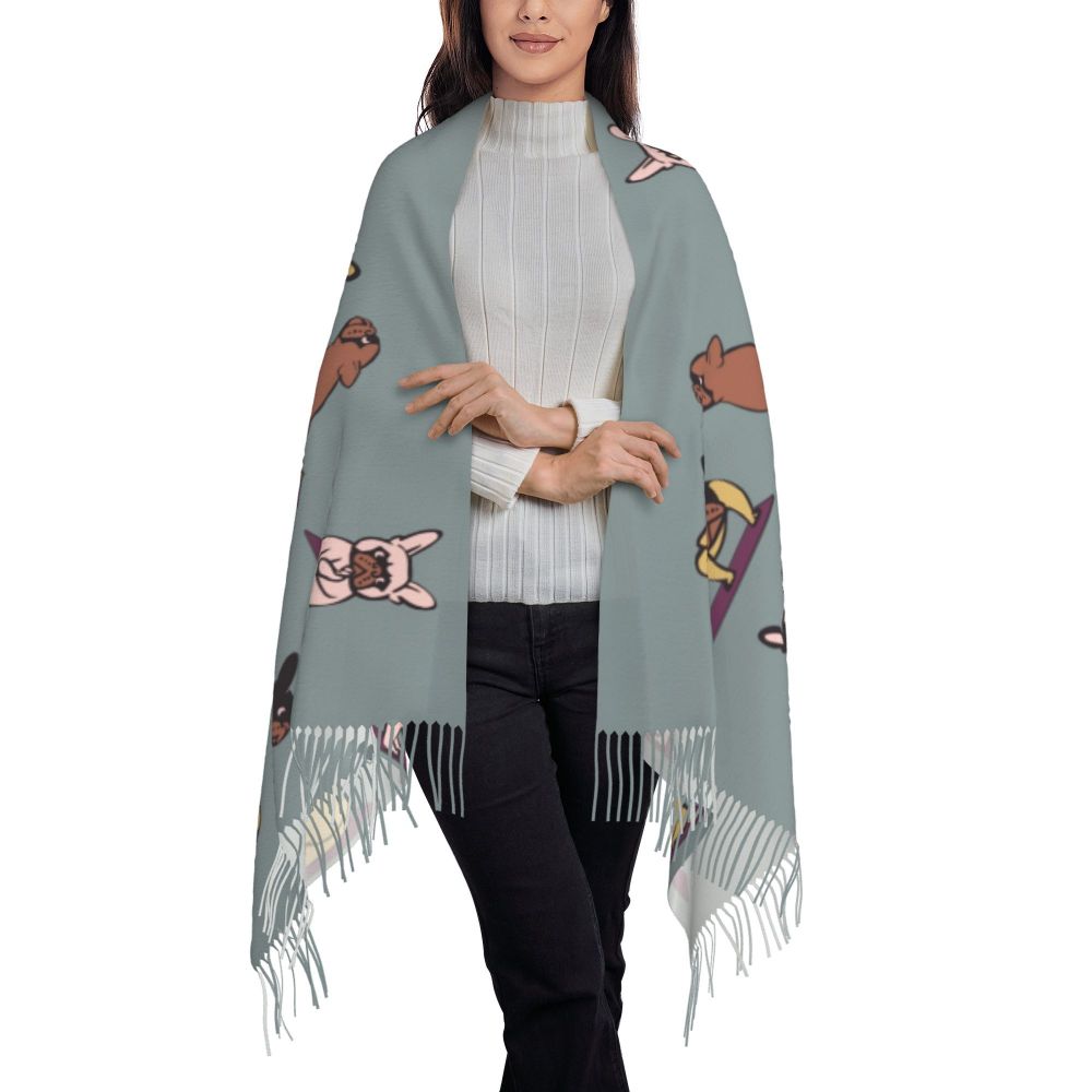 écharpe femmes hommes hiver automne chaud foulards Frenchie chien animal châle Wrap