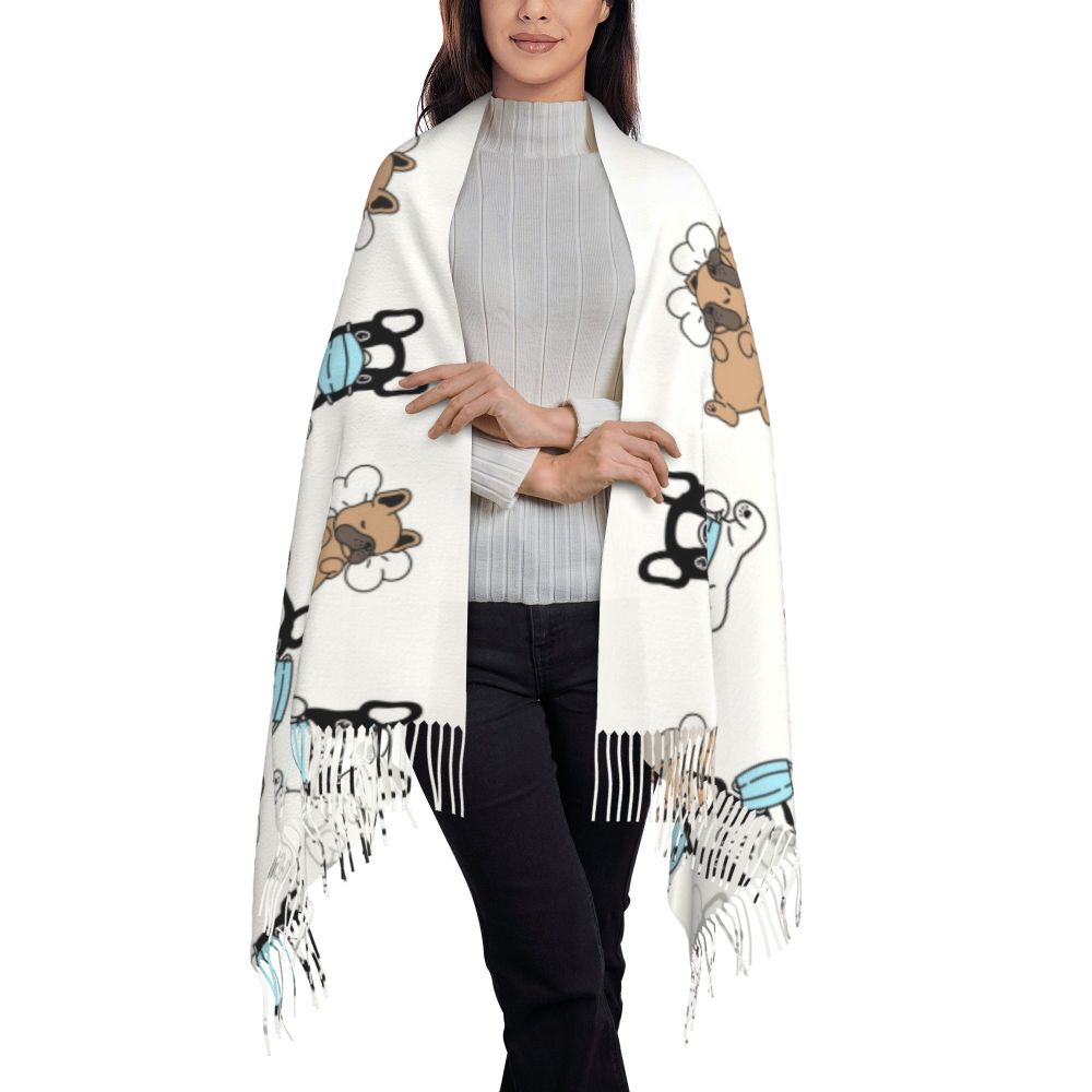 écharpe femmes hommes hiver automne chaud foulards Frenchie chien animal châle Wrap