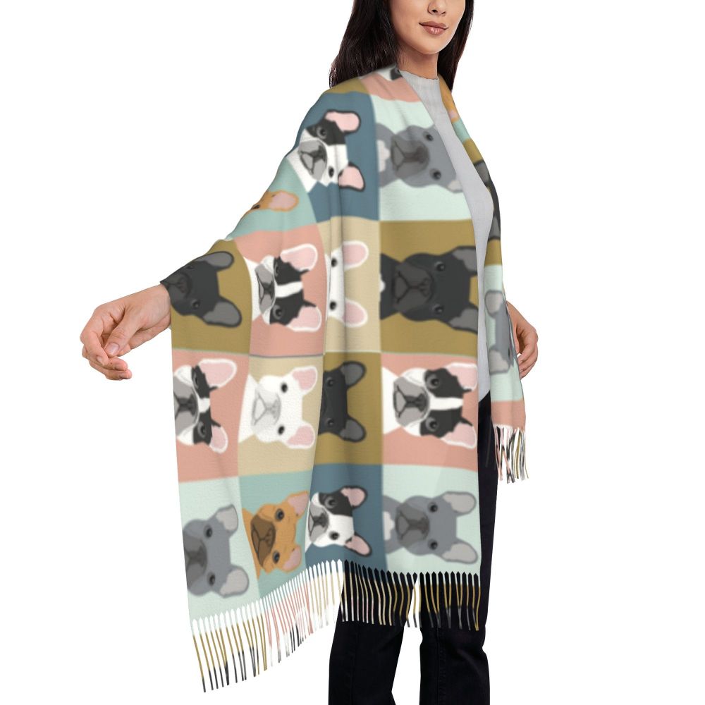 écharpe femmes hommes hiver automne chaud foulards Frenchie chien animal châle Wrap