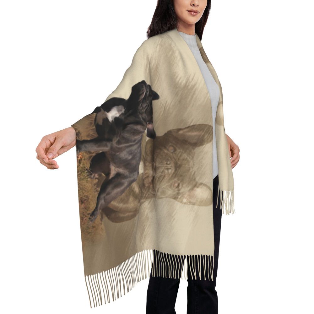 écharpe femmes hommes hiver automne chaud foulards Frenchie chien animal châle Wrap