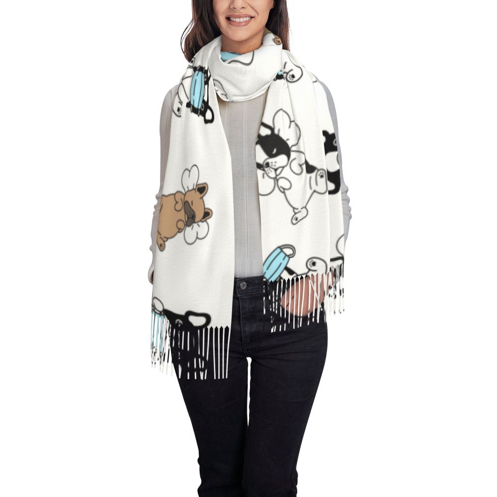 écharpe femmes hommes hiver automne chaud foulards Frenchie chien animal châle Wrap