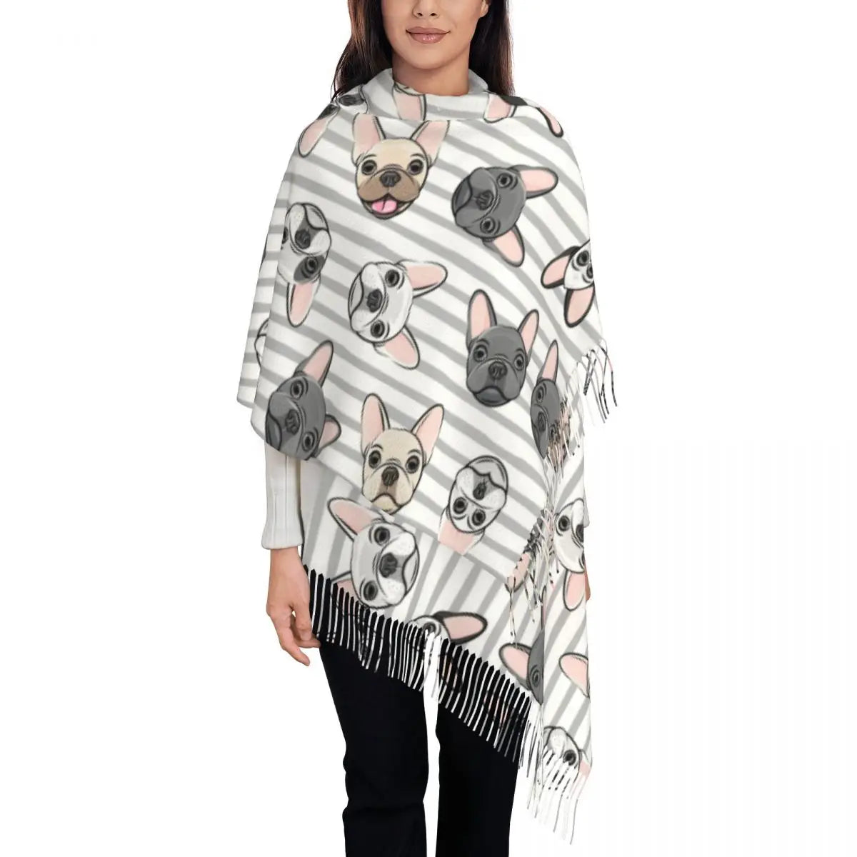 écharpe femmes hommes hiver automne chaud foulards Frenchie chien animal châle Wrap