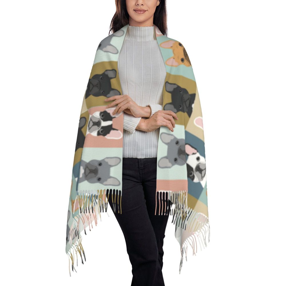 écharpe femmes hommes hiver automne chaud foulards Frenchie chien animal châle Wrap