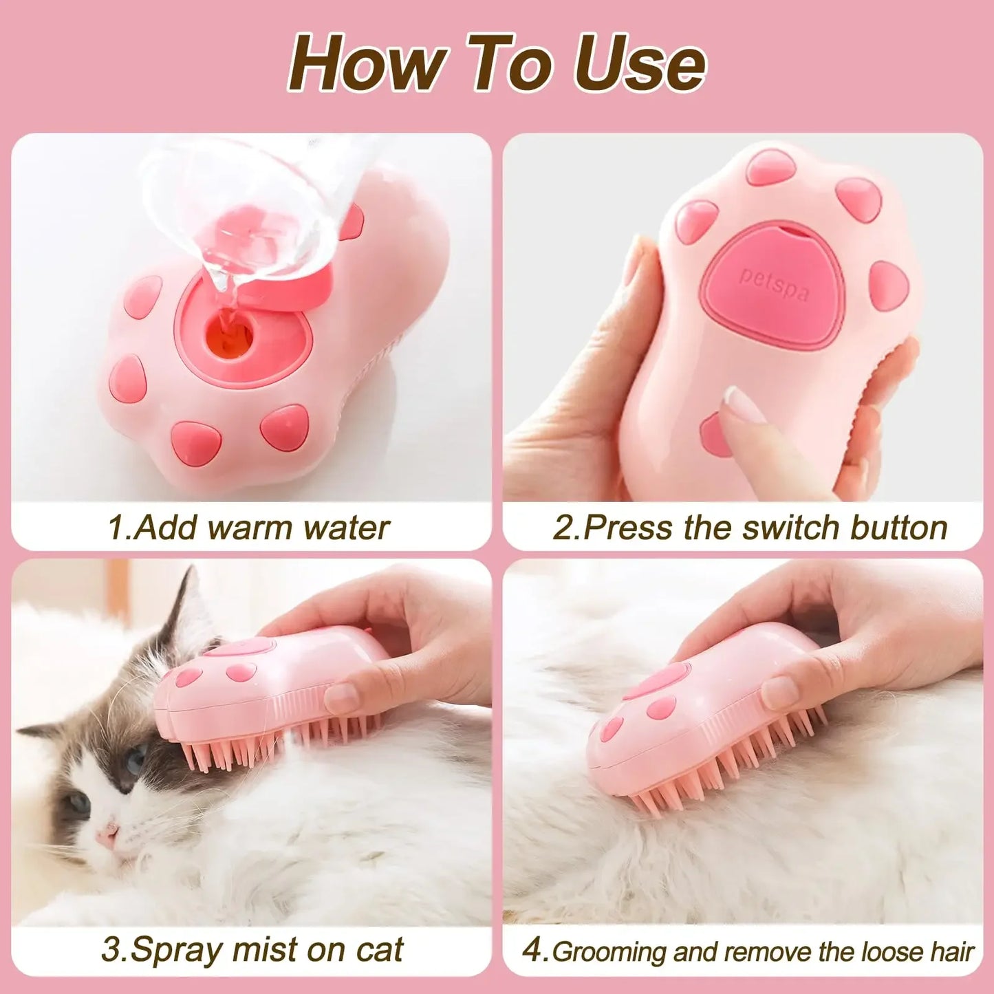 Spray électrique Brosse à poils de chat Brosse pour animaux