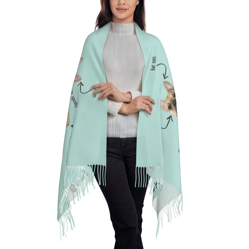 écharpe femmes hommes hiver automne chaud foulards Frenchie chien animal châle Wrap