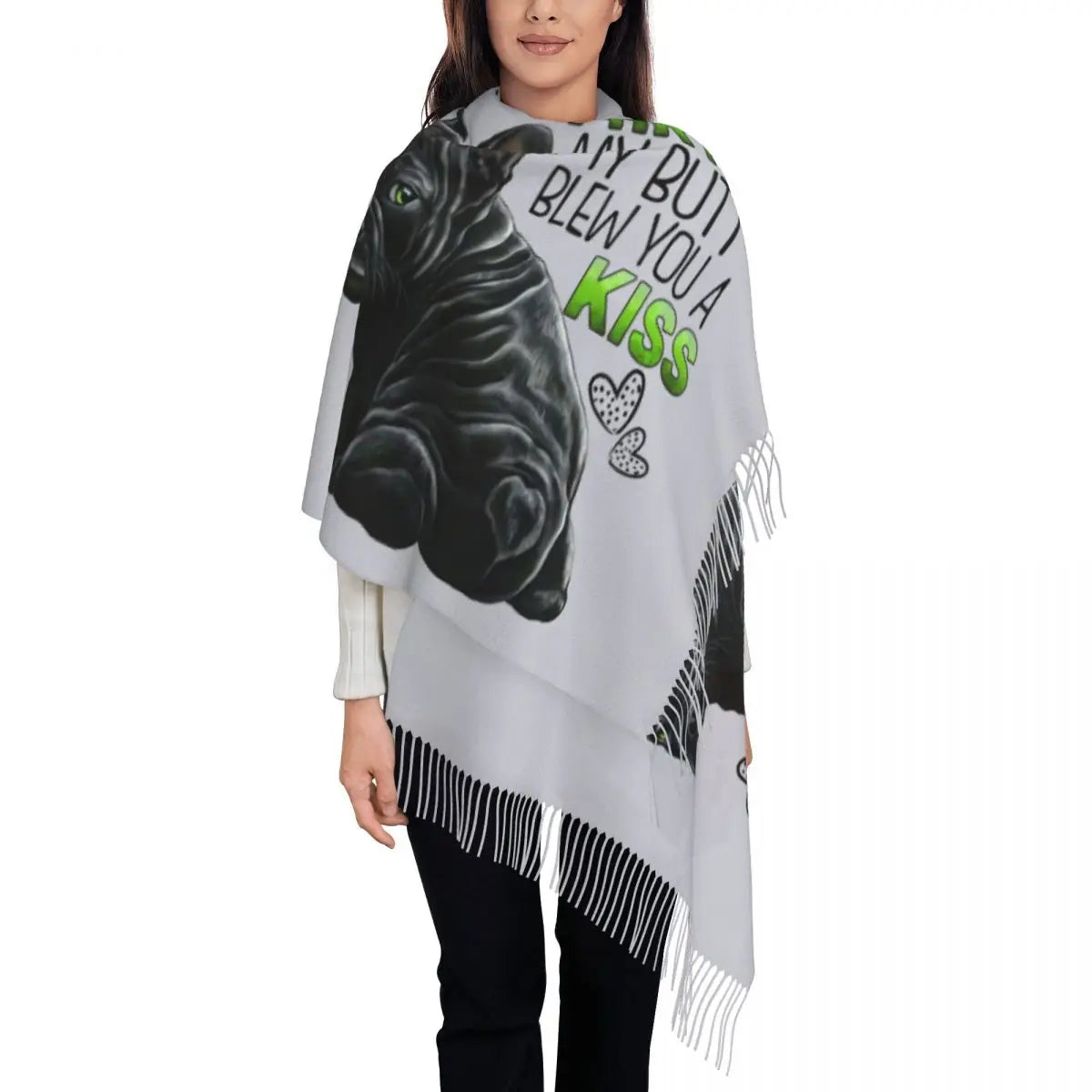 écharpe femmes hommes hiver automne chaud foulards Frenchie chien animal châle Wrap