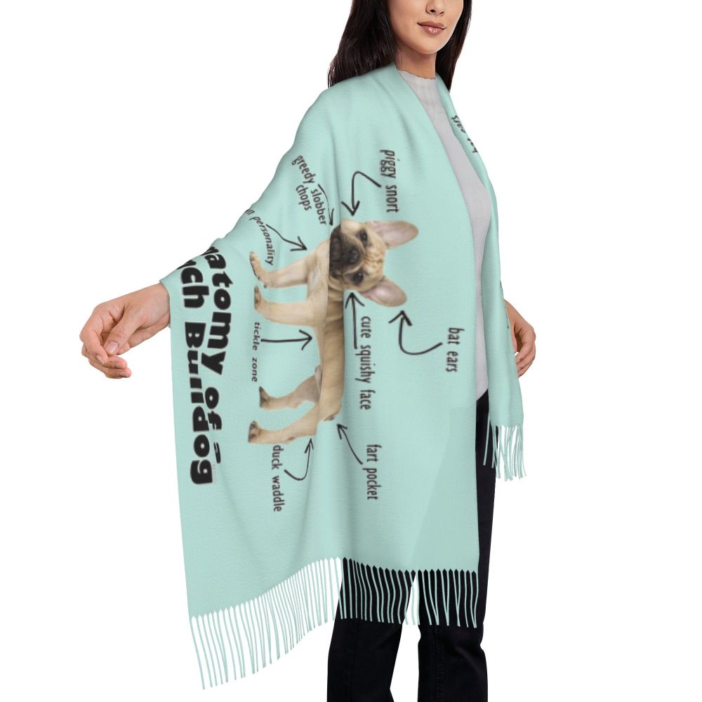 écharpe femmes hommes hiver automne chaud foulards Frenchie chien animal châle Wrap