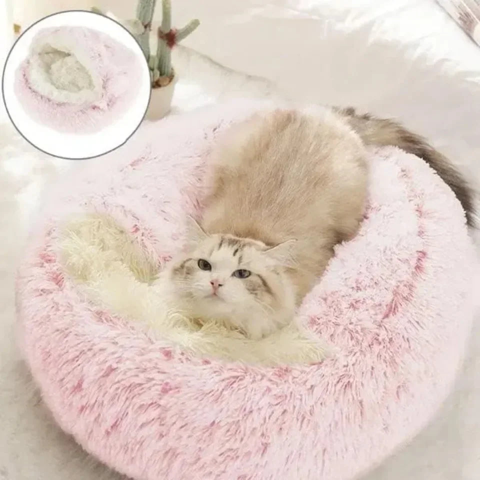 Lit rond pour chat en peluche doux chaud confortable