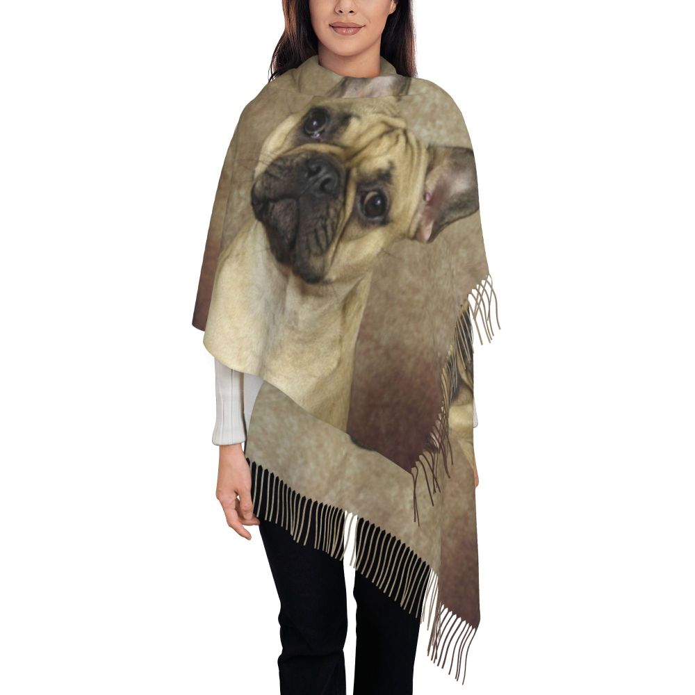 écharpe femmes hommes hiver automne chaud foulards Frenchie chien animal châle Wrap