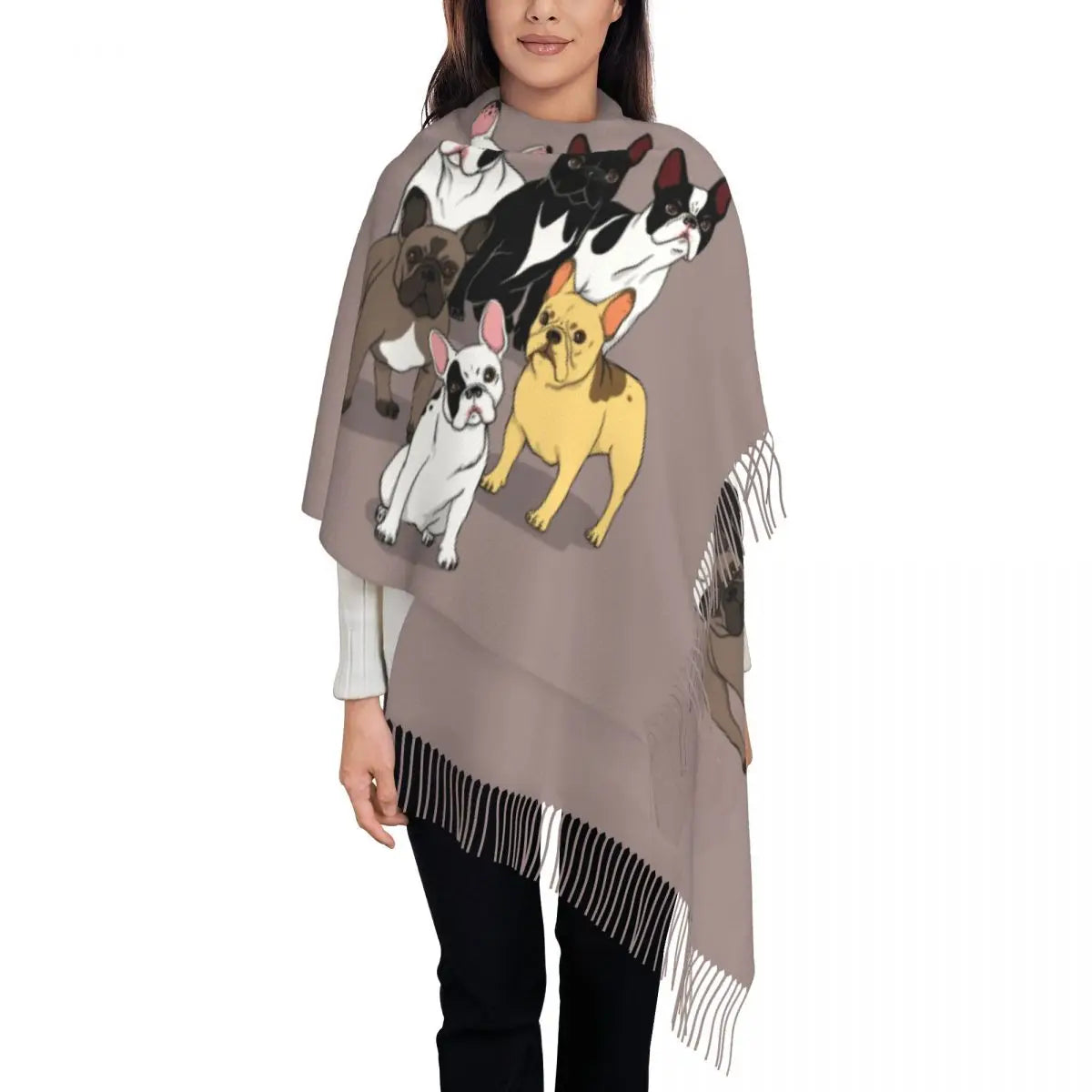 écharpe femmes hommes hiver automne chaud foulards Frenchie chien animal châle Wrap